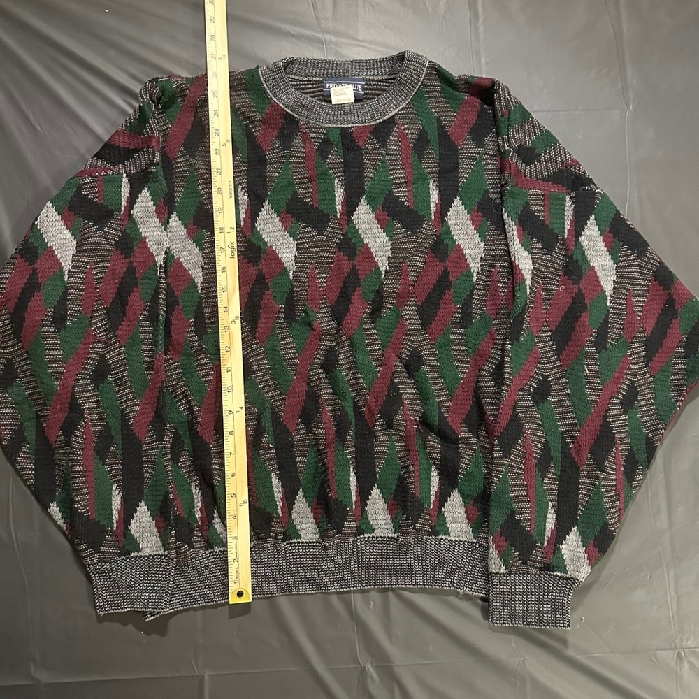 Private Club Vintage Geometric Abstract Knit Sweater Size 4X Green Burgundy